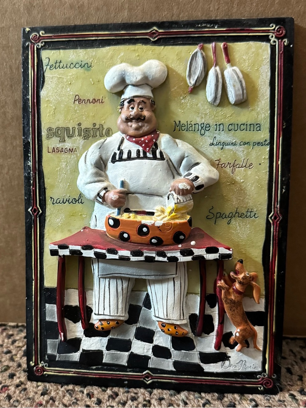 D3 Italian Chef and Dog wall hanging plaque set of 2 – 6 inches High - Picture 3 of 5